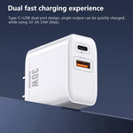 REMAX RP-U82 Carregador Rápido de Interface Dupla USB+USB-C/Type-C 30W, Ficha CN, Ficha UK, Ficha US