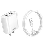 REMAX RP-U35 Série Jane Conjunto de Carregador Rápido com Porta USB Dupla 2.1A, 8 Pinos, Micro USB, USB-C/Type-C