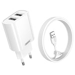 REMAX RP-U35 Série Jane Conjunto de Carregador Rápido com Porta USB Dupla 2.1A, 8 Pinos, Micro USB, USB-C/Type-C