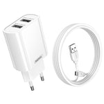 REMAX RP-U35 Série Jane Conjunto de Carregador Rápido com Porta USB Dupla 2.1A, 8 Pinos, Micro USB, USB-C/Type-C