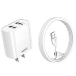 REMAX RP-U35 Série Jane Conjunto de Carregador Rápido com Porta USB Dupla 2.1A, 8 Pinos, Micro USB, USB-C/Type-C