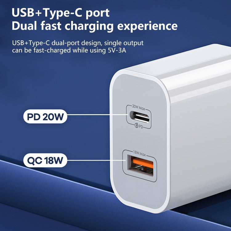 REMAX RP-U68 Conjunto de Carregador Rápido de Interface Dupla USB+USB-C/Type-C 20W, Ficha CN, Ficha EU, Ficha UK, Ficha US