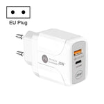 Carregador de Viagem 25W PD Tipo-C + Portas USB QC3.0, Ficha EUA, UE