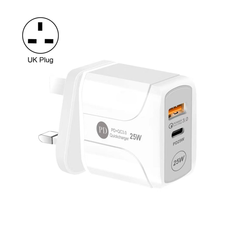 Carregador de Viagem 25W PD Tipo-C + Portas USB QC3.0, Ficha Reino Unido