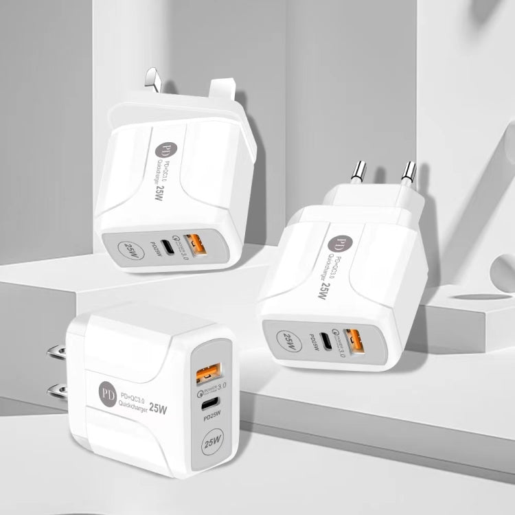 Carregador de Viagem 25W PD Tipo-C + Portas USB QC3.0, Ficha Reino Unido