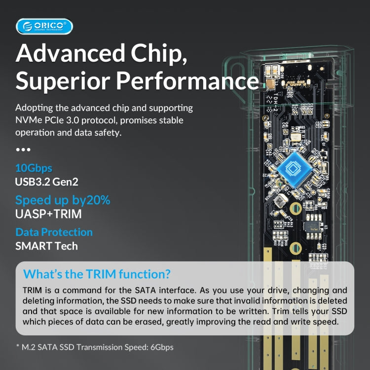 Enclosure ORICO USB3.1 Gen1 Type-C 6Gbps para SSD M.2 SATA
