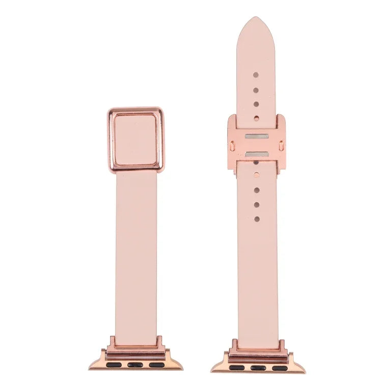Correia de Relógio com Fivela Quadrada Magnética Dourada Rosa para Apple Watch Series, 7 45mm / 6&SE&5&4 44mm / 3&2&1 42mm, 7 41mm / 6&SE&5&4 40mm / 3&2&1 38mm