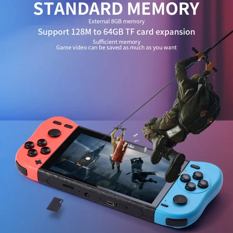 Consola de Jogos Retro Portátil X50 com Ecrã de 5,1 polegadas e Memória de 8G com Mais de 6000 Jogos, X50 / Preto, X50 / Vermelho+Azul