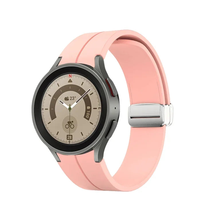 Pulseira de relógio em silicone com fivela prateada dobrável, Para Samsung Galaxy Watch5 40&44mm / Pro 45mm