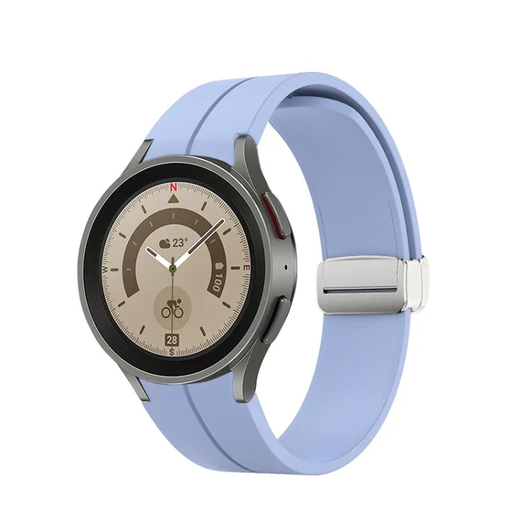 Pulseira de relógio em silicone com fivela prateada dobrável, Para Samsung Galaxy Watch5 40&44mm / Pro 45mm
