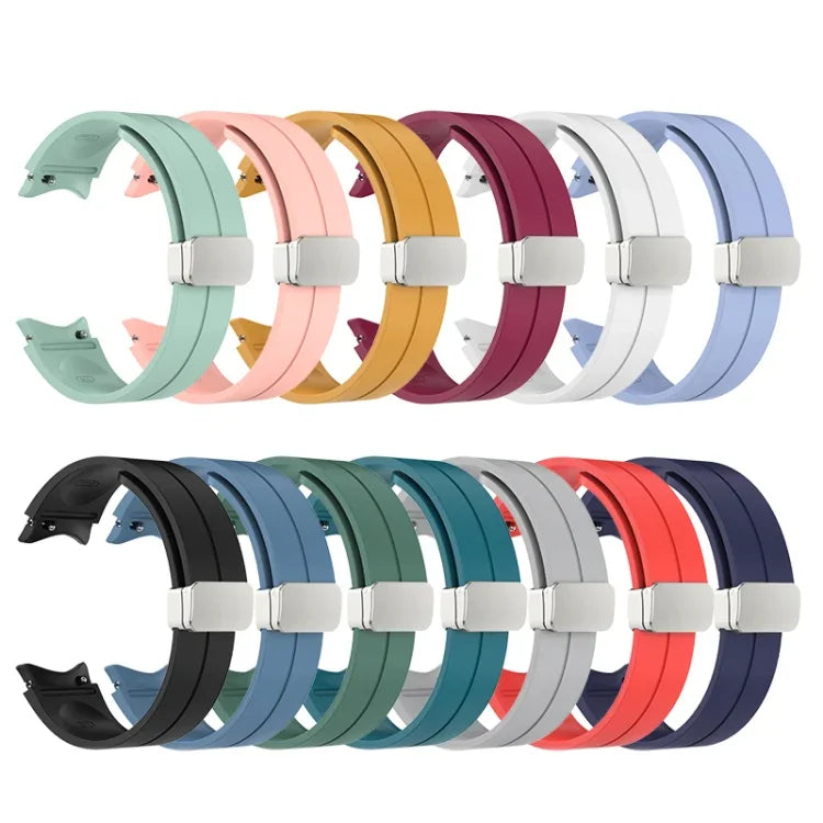 Pulseira de relógio em silicone com fivela prateada dobrável, Para Samsung Galaxy Watch5 40&44mm / Pro 45mm