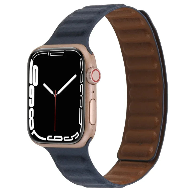 Magnetic Two-color Loop Slim Leather Watch Band For Apple Watch Series, 7 45mm / 6&SE&5&4 44mm / 3&2&1 42mm, 7 41mm / 6&SE&5&4 40mm / 3&2&1 38mm