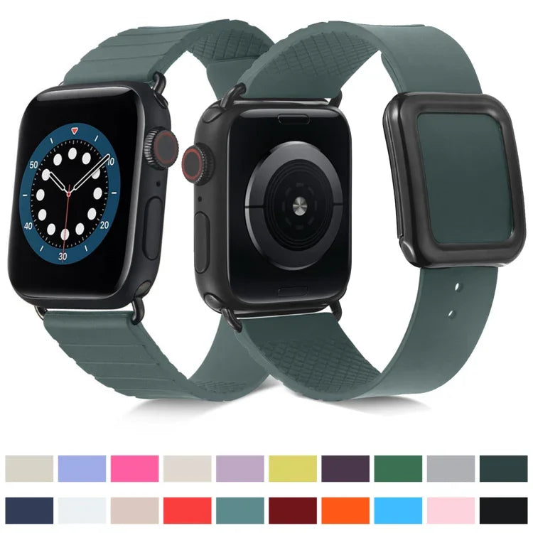 Correia de Relógio em Silicone com Fivela Quadrada Preta para Apple Watch Series, 7 45mm / 6&SE&5&4 44mm / 3&2&1 42mm, 7 41mm / 6&SE&5&4 40mm / 3&2&1 38mm