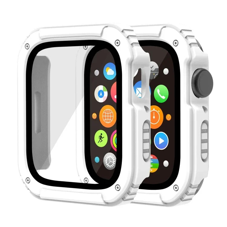 2 in 1 Screen Tempered Glass Film Protective Case, For Apple Watch Series 9 / 8 / 7 45mm, For Apple Watch Series 9 / 8 / 7 41mm, For Apple Watch Series 6 / 5 / 4 / SE 44mm, For Apple Watch Series 6 / 5 / 4 / SE 40mm, For Apple Watch Series 3 & 2 & 1 42...