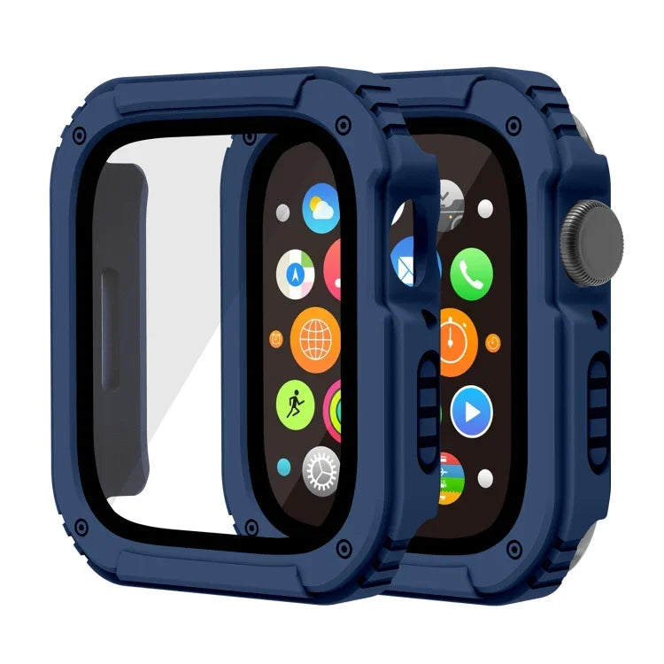 2 in 1 Screen Tempered Glass Film Protective Case, For Apple Watch Series 9 / 8 / 7 45mm, For Apple Watch Series 9 / 8 / 7 41mm, For Apple Watch Series 6 / 5 / 4 / SE 44mm, For Apple Watch Series 6 / 5 / 4 / SE 40mm, For Apple Watch Series 3 & 2 & 1 42...