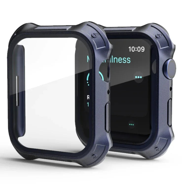 Capa Protetora 2 em 1 com Moldura de PC + Filme de Vidro Temperado para Ecrã, Para Apple Watch Series 9 / 8 / 7 41mm, Para Apple Watch Series 9 / 8 / 7 45mm