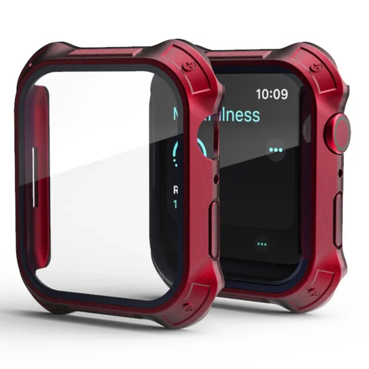 Capa Protetora 2 em 1 com Moldura de PC + Filme de Vidro Temperado para Ecrã, Para Apple Watch Series 9 / 8 / 7 41mm, Para Apple Watch Series 9 / 8 / 7 45mm