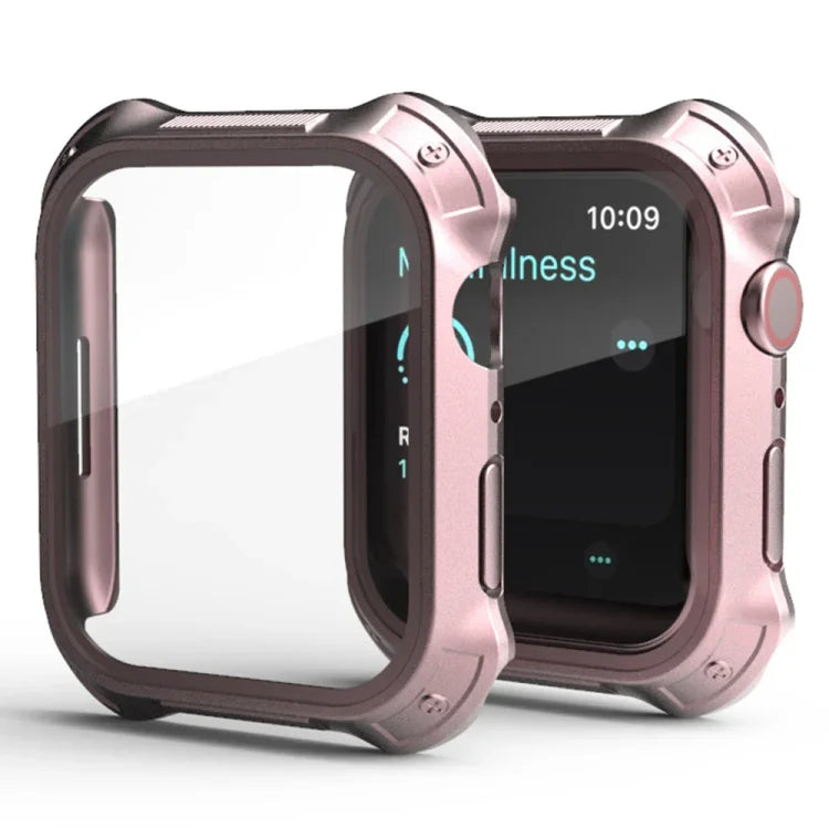 Capa Protetora 2 em 1 com Moldura de PC + Filme de Vidro Temperado para Ecrã, Para Apple Watch Series 9 / 8 / 7 41mm, Para Apple Watch Series 9 / 8 / 7 45mm