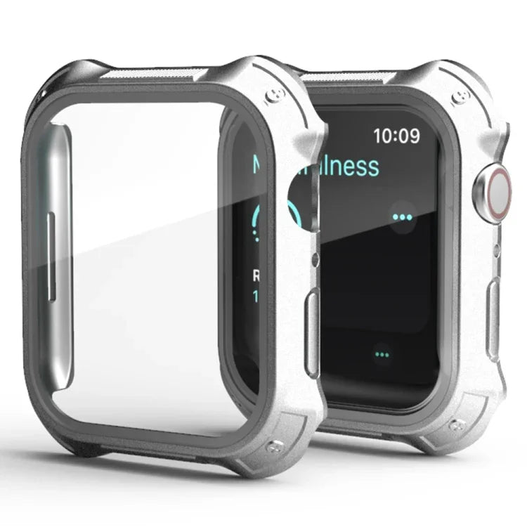 Capa Protetora 2 em 1 com Moldura de PC + Filme de Vidro Temperado para Ecrã, Para Apple Watch Series 9 / 8 / 7 41mm, Para Apple Watch Series 9 / 8 / 7 45mm