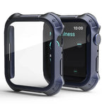 Capa Protetora 2 em 1 com Moldura de PC + Filme de Vidro Temperado para Ecrã, Para Apple Watch Series 9 / 8 / 7 41mm, Para Apple Watch Series 9 / 8 / 7 45mm