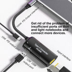 Adaptador Multifuncional + Type-C + USB Fêmea para Type-C, DC5521 / 5525, DC7406, DC7909, Porta Quadrada