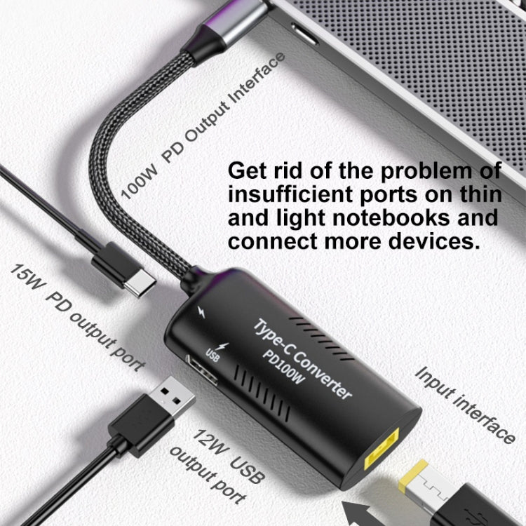 Adaptador Multifuncional + Type-C + USB Fêmea para Type-C, DC5521 / 5525, DC7406, DC7909, Porta Quadrada