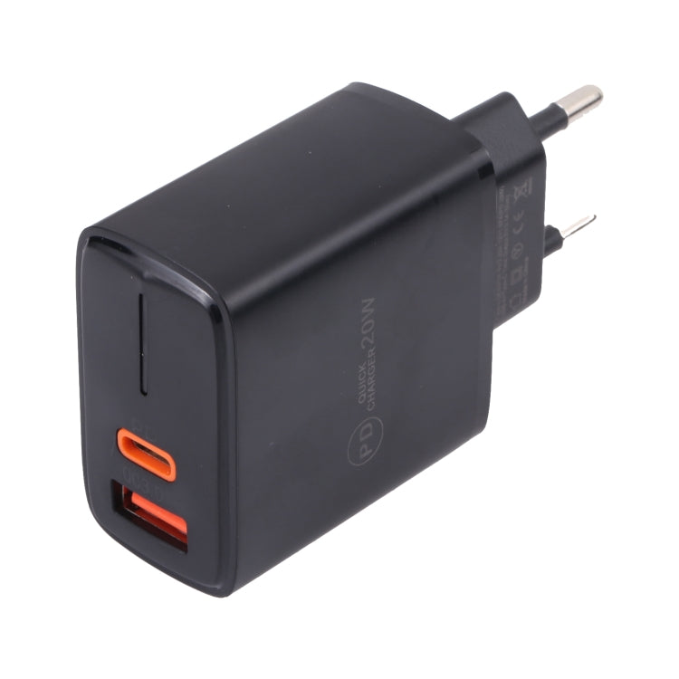 LZ-1130 Carregador Rápido PD 20W Type-C+QC 3.0 USB, Ficha EU 20W, Ficha US 20W