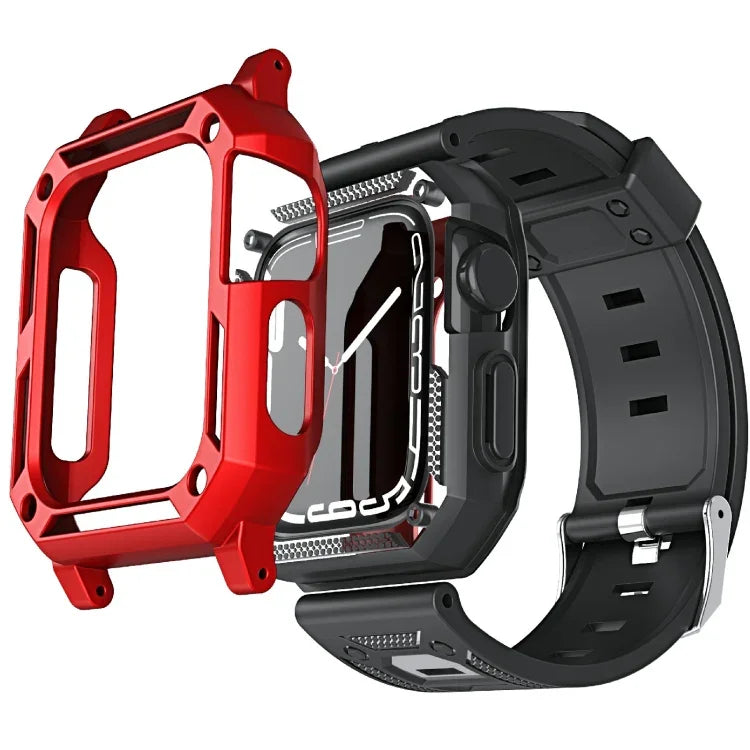Military Silicone Watch Band + Watch Case Set, For Apple Watch Series 9/8/7 45mm, For Apple Watch Series 9/8/7 41mm