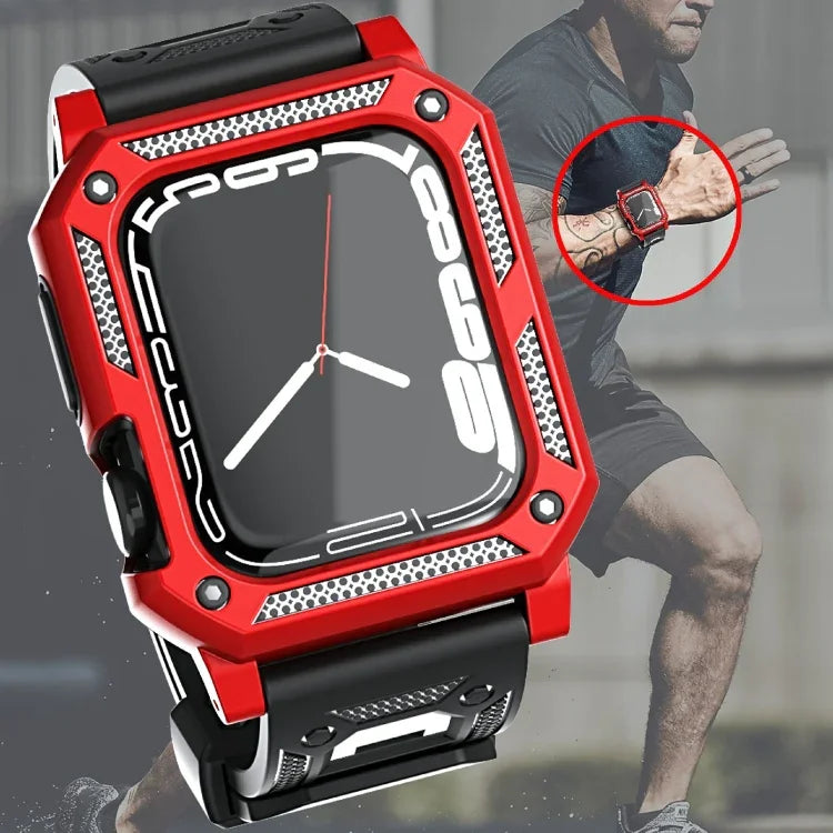 Military Silicone Watch Band + Watch Case Set, For Apple Watch Series 9/8/7 45mm, For Apple Watch Series 9/8/7 41mm
