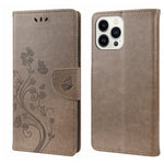 Butterfly Flower Pattern Flip Leather Phone Case, For iPhone 14, For iPhone 14 Plus, For iPhone 14 Pro, For iPhone 14 Pro Max