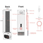 Q6E Conjunto de Ferramentas de Limpeza para Teclado de Computador com Auscultadores Bluetooth 7 em 1, Q6E Azul, Q6E Rosa