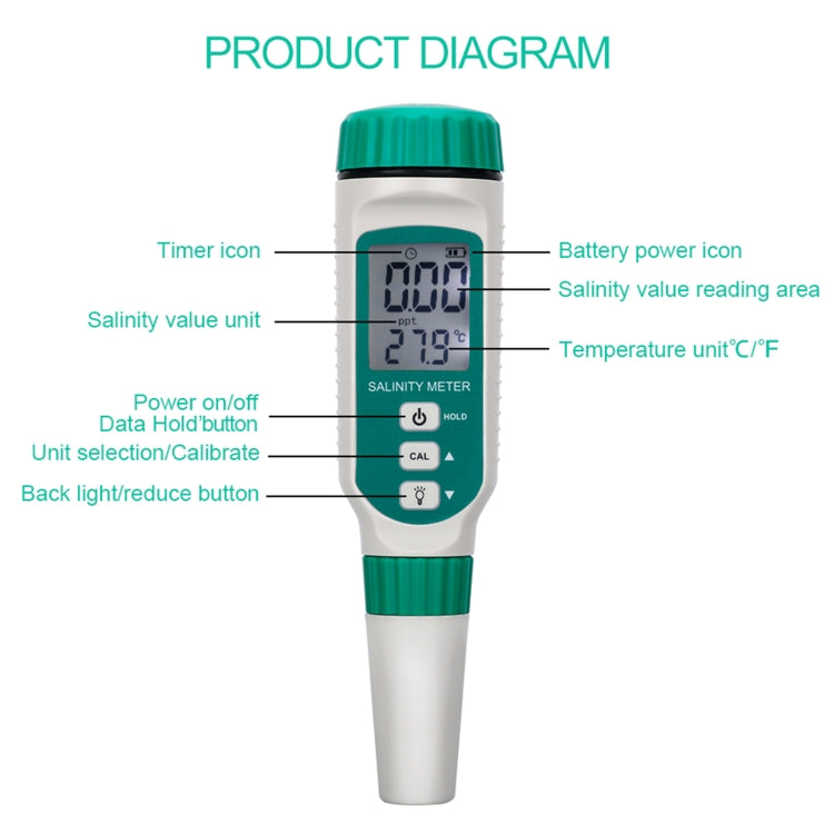 Medidor Digital Portátil de Salinidade SmartSensor AR8012, AR8012