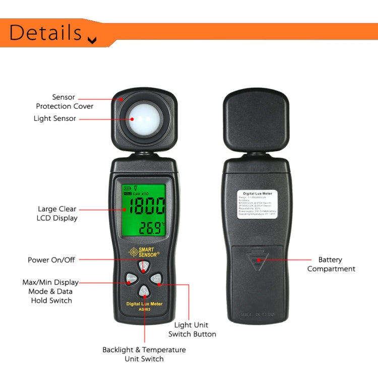 Luxímetro digital portátil SmartSensor AS803