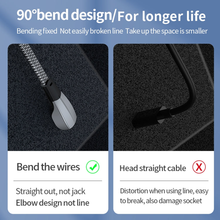 Cabo de Dados de Carregamento Rápido USB-C/Type-C para 8 Pinos com Cotovelo 3A, Type-C para 8 Pinos 1,2m 3A, Type-C para 8 Pinos 2m 3A