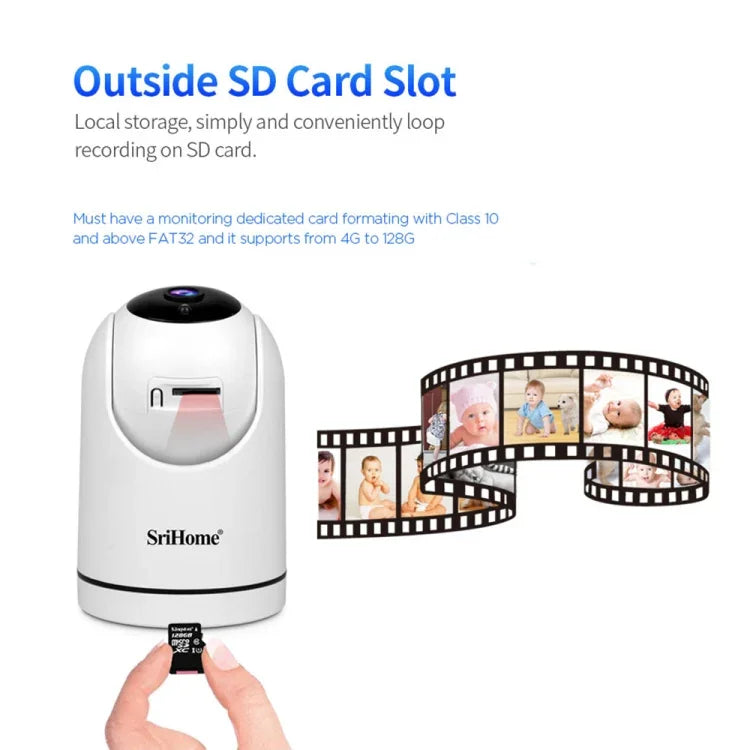 SriHome SH042 Câmara de Vigilância AI WiFi Pan-tilt 2.0MP 1080P HD, SH042