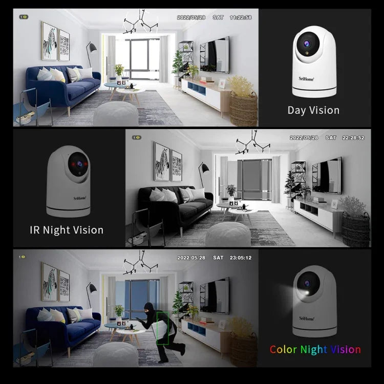 SriHome SH042 Câmara de Vigilância AI WiFi Pan-tilt 2.0MP 1080P HD, SH042