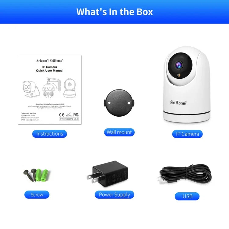 SriHome SH042 Câmara de Vigilância AI WiFi Pan-tilt 2.0MP 1080P HD, SH042