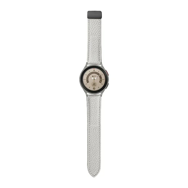 Pulseira de Relógio em Pele Genuína Litchi para Samsung Galaxy Watch5 40mm / 44mm, Fivela Preta, Fivela Prateada