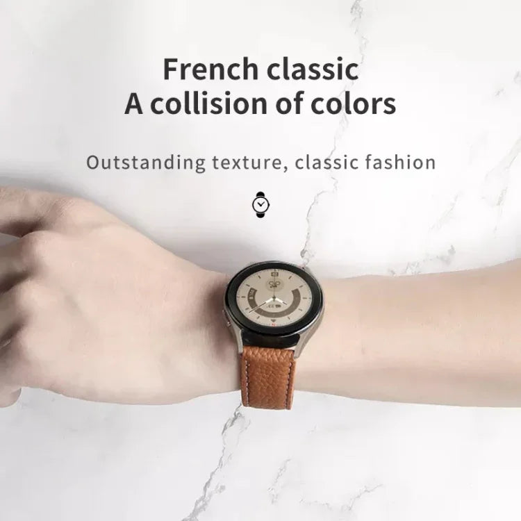 For Samsung Galaxy Watch5 40mm / 44mm Litchi Genuine Leather Watch Band, Black Buckle, Silver Buckle
