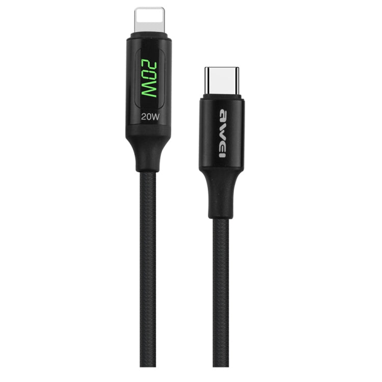 Cabo de Carregamento Rápido com Ecrã Digital awei CL-123L 1m USB-C / Type-C para 8 Pinos, CL-123L