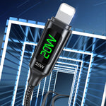 Cabo de Carregamento Rápido com Ecrã Digital awei CL-123L 1m USB-C / Type-C para 8 Pinos, CL-123L