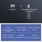 PY-14 LAIZE 2pcs Conector Rápido Pneumático em Plástico Tipo Y Redutor, PY-4 (10pcs), PY-6 (10pcs), PY-8 (10pcs), PY-10 (10pcs), PY-12 (10pcs), PY-14 (2pcs), PY-16 (2pcs)