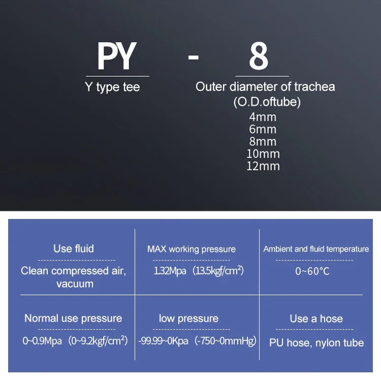 PY-14 LAIZE 2pcs Conector Rápido Pneumático em Plástico Tipo Y Redutor, PY-4 (10pcs), PY-6 (10pcs), PY-8 (10pcs), PY-10 (10pcs), PY-12 (10pcs), PY-14 (2pcs), PY-16 (2pcs)