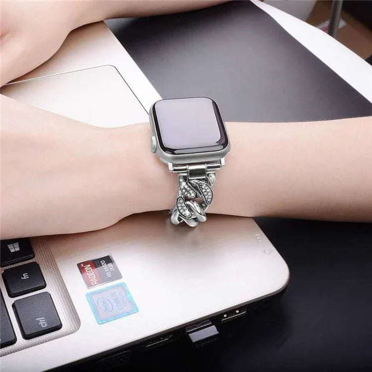 Correia de relógio em corrente de ganga com diamantes em fila, Para Samsung Galaxy Watch5 40mm/44mm / Watch5 Pro