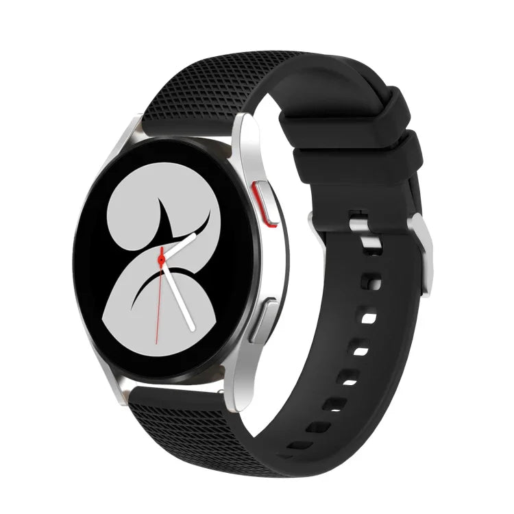 Correia de relógio em silicone com fivela prateada marcada de 20mm, Para Samsung Galaxy Watch5 40mm/44mm / Watch5 Pro