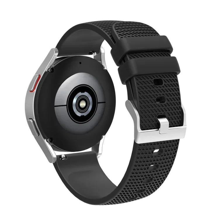 Correia de relógio em silicone com fivela prateada marcada de 20mm, Para Samsung Galaxy Watch5 40mm/44mm / Watch5 Pro