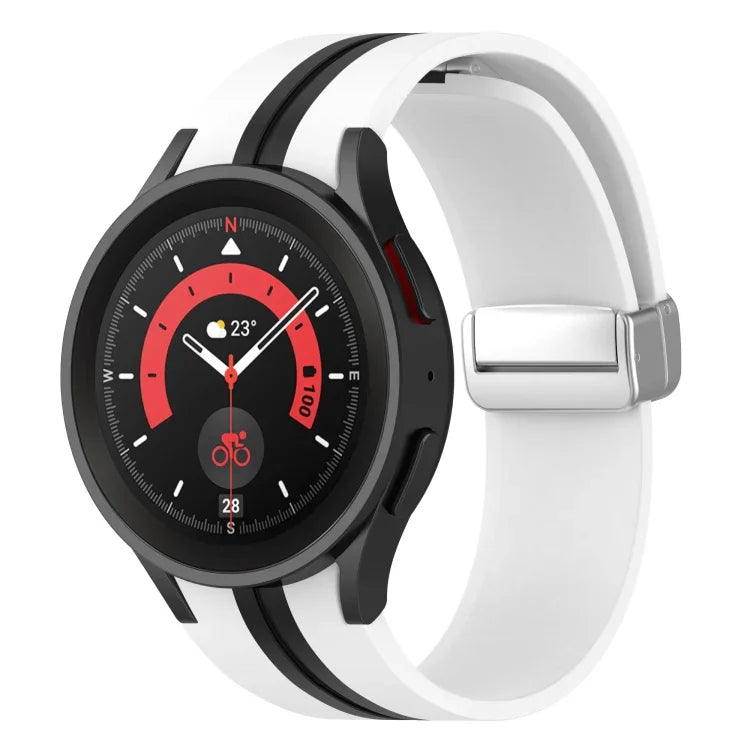Correia de relógio em silicone com fivela prateada bicolor, Para Samsung Galaxy Watch 5 Pro