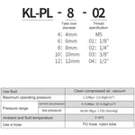 PL8-02 Conector Fêmea de Tráquea Rápido de Cobre Níquel LAIZE, PL4-M5, PL4-01, PL4-02, PL6-M5, PL6-01, PL6-02, PL8-01, PL8-02