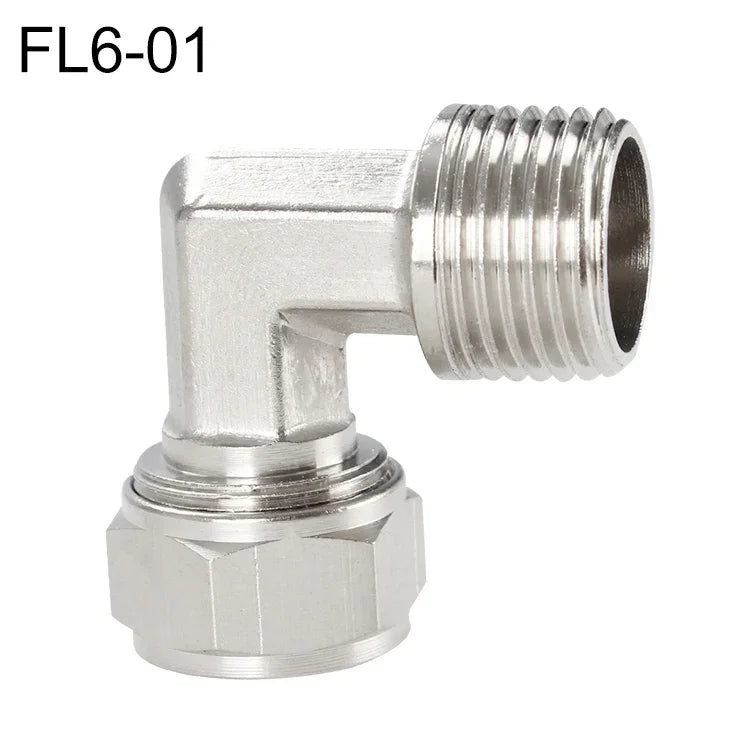 Conector Fêmea de Cobre Niquelado LAIZE para Tubo Rápido com Cotovelo Giratório, FL6-01, FL6-02, FL8-01, FL8-02, FL10-01, FL10-02