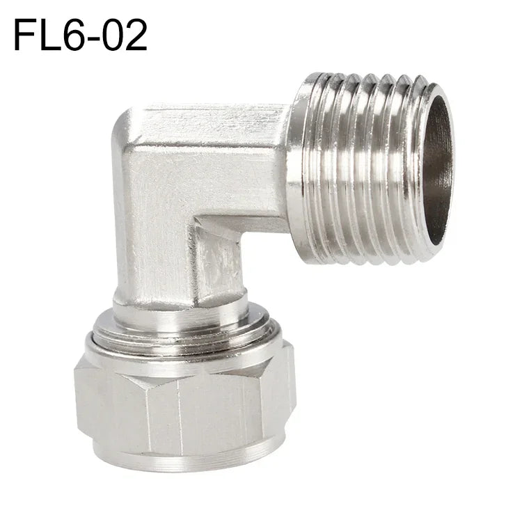 Conector Fêmea de Cobre Niquelado LAIZE para Tubo Rápido com Cotovelo Giratório, FL6-01, FL6-02, FL8-01, FL8-02, FL10-01, FL10-02